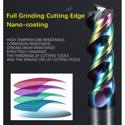 Colorful High Gloss Hard Alloy Milling Cutter HRC55 3 Flutes Tungsten Carbide End Mill Aluminium Milling Bit DLC Endmill Metal CNC Cutter for Aluminun