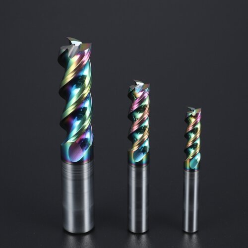 Colorful High Gloss Hard Alloy Milling Cutter HRC55 3 Flutes Tungsten Carbide End Mill Aluminium Milling Bit DLC Endmill Metal CNC Cutter for Aluminun
