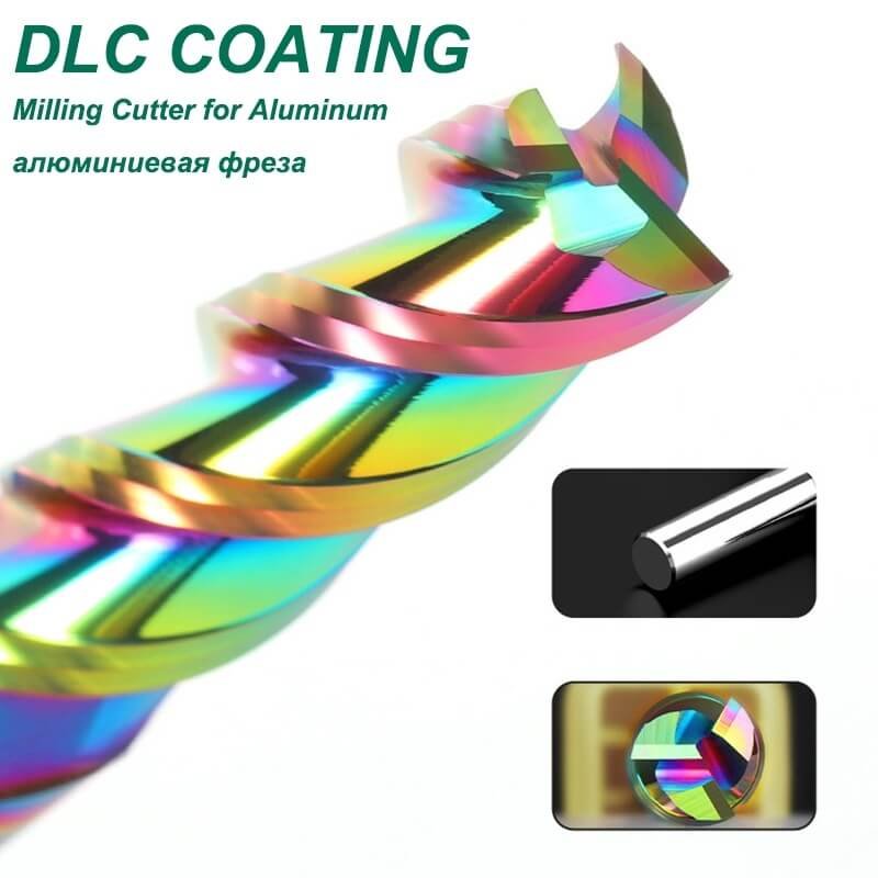 Colorful High Gloss Hard Alloy Milling Cutter HRC55 3 Flutes Tungsten Carbide End Mill Aluminium Milling Bit DLC Endmill Metal CNC Cutter for Aluminun