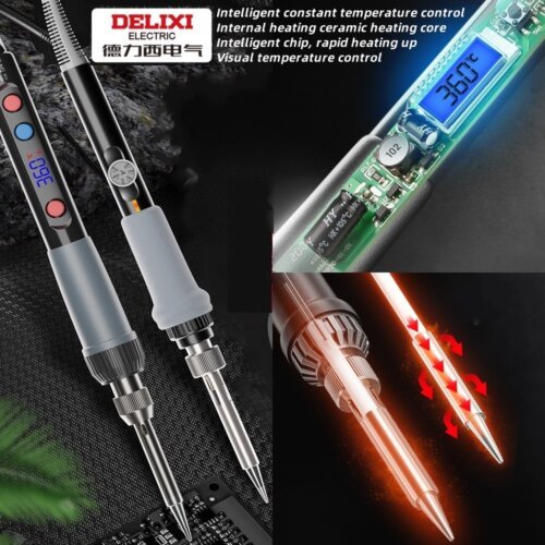 Delixi 60W/70W Digital Electric Soldering Iron Adjustable Temperature welding Tools Household Small Welding Pen Repair Welding Artifact Professional Electric Solder Gun
